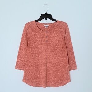 Christopher & Banks Coral Heather Three Quarter Sleeve Henley Top